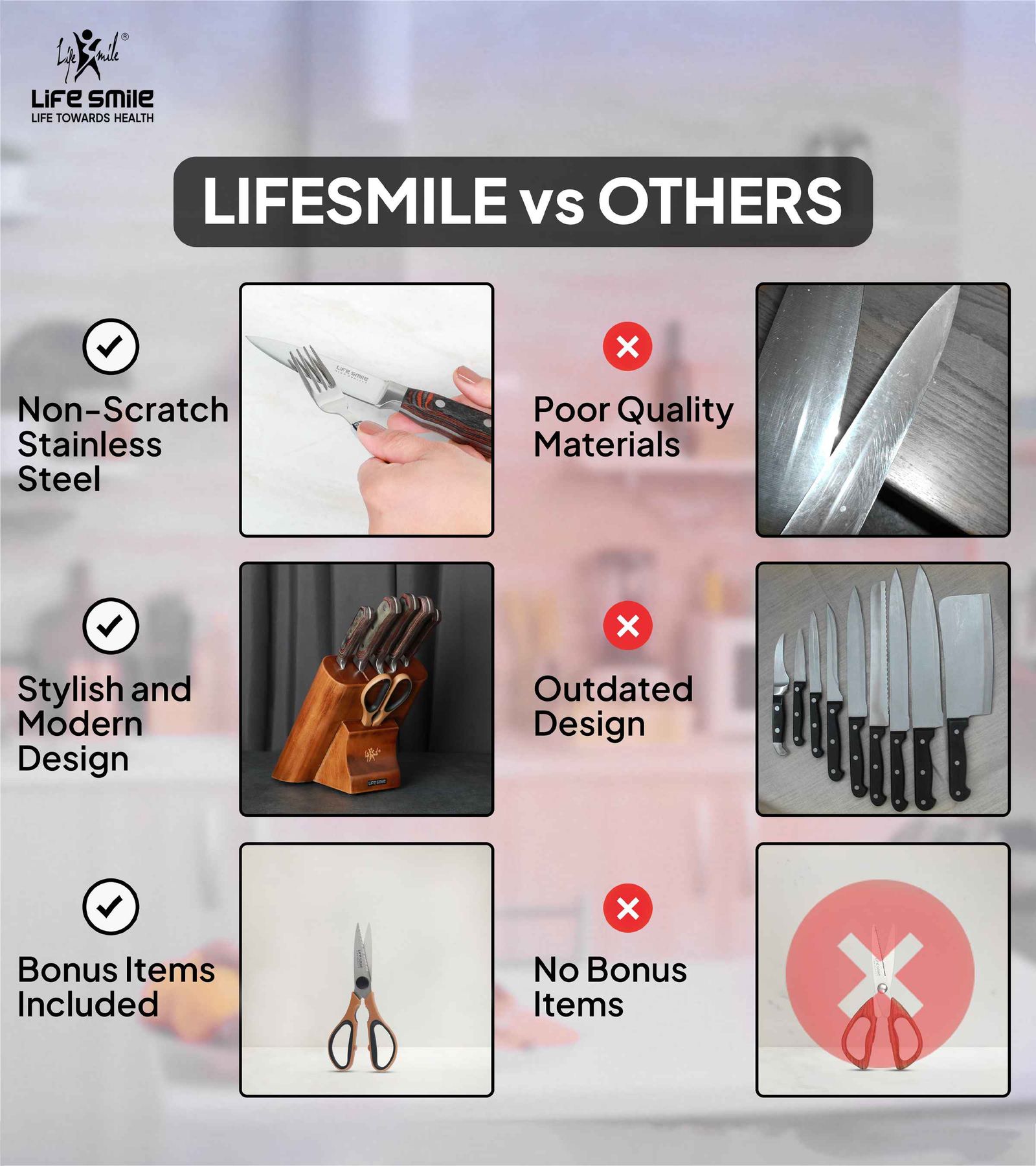 سرویس چاقو لایف اسمایل مدل NSEL-8-1