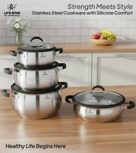 سرویس قابمه 8 پارچه استیل لایف اسمایل مدل LIFEP22 سایز 28/28/24/20