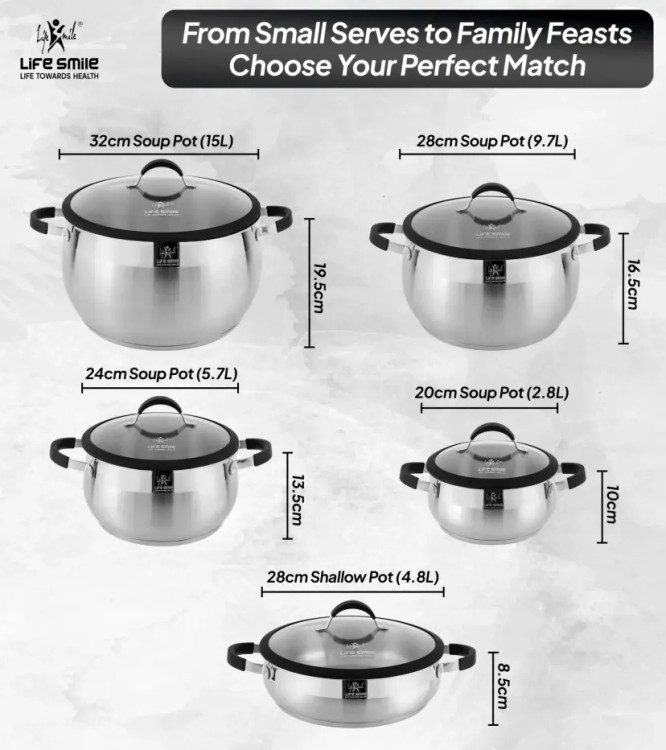 سرویس قابمه 10پارچه استیل لایف اسمایل مدل LIFEP22 سایز 32/28/28/24/20