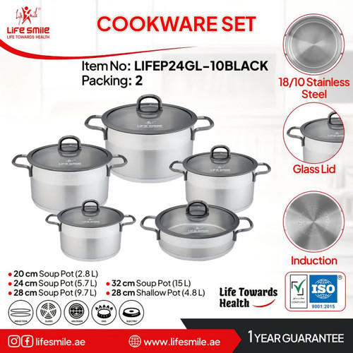 سرویس قابمه 10 پارچه استیل لایف اسمایل مدل LIFEP24GL-10BLACK