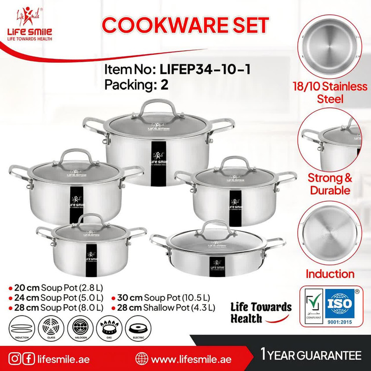سرویس قابمه 10 پارچه استیل درب پیرکس لایف اسمایل مدل LIFEP34-10