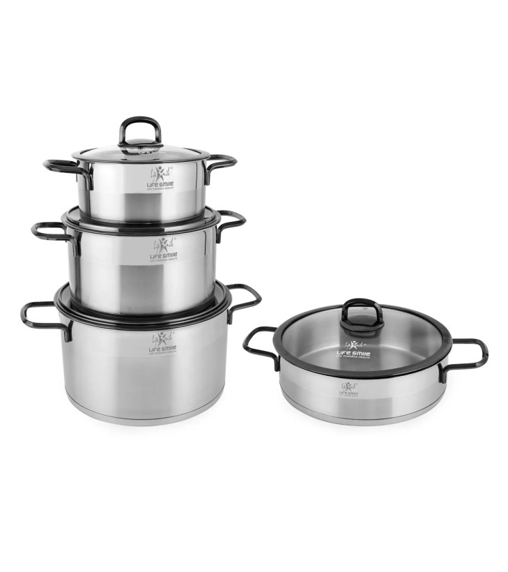 سرویس قابمه 8 پارچه استیل لایف اسمایل مدل LIFEP24GL-8- سایز 28/28/24/20