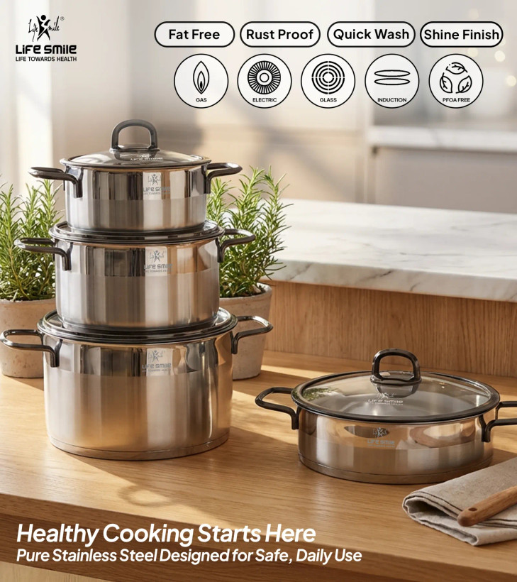 سرویس قابمه 8 پارچه استیل لایف اسمایل مدل LIFEP24GL-8- سایز 28/28/24/20