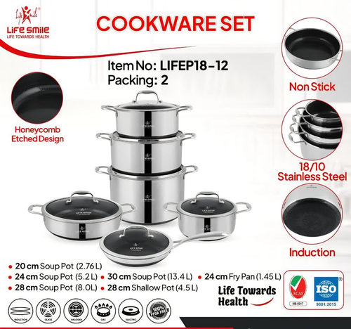 سرویس قابمه 12پارچه استیل لایف اسمایل مدل LIFEP18N-12 کف لیزری تیتانیوم