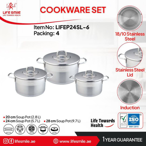 سرویس 6 پارچه استیل لایف اسمایل (سایز20/24/28) مدلLIFEP24SL-6