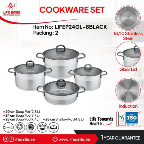 سرویس قابمه 8 پارچه استیل لایف اسمایل مدل LIFEP24GL-8BLACK