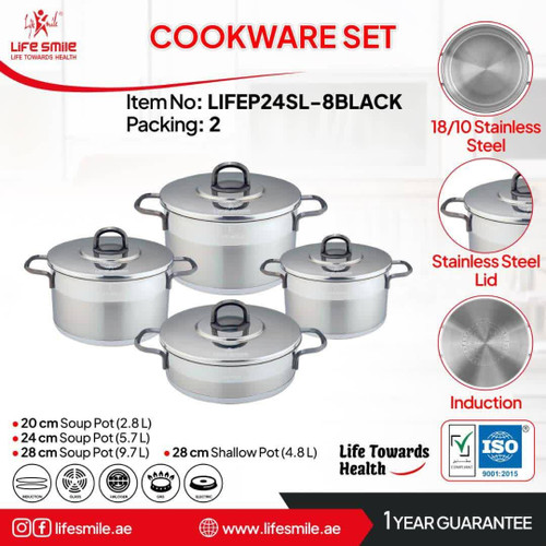 سرویس قابمه 8 پارچه استیل لایف اسمایل مدل LIFEP24SL-8BLACK